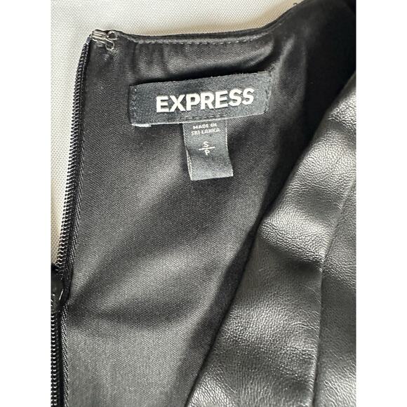 Express Women S Black Midi Dress With Faux Leather Top Accent Retro - Picture 9 of 13